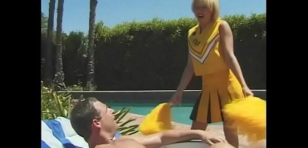  Cheerleader beauty Nadia Foster seduces older stud to fuck her by the pool